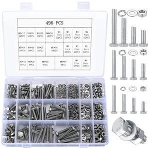Sechskantschrauben und Muttern und Unterlegscheiben Sortiment Set, 496-teilig metrisch Sechskantmuttern und - Bild 1 von 4
