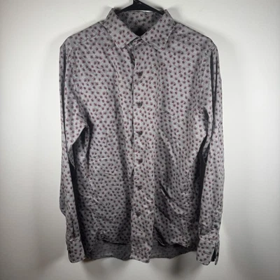 David Donahue Button Up Shirt Mens 16 M/L Gray Burgundy Floral Print Long Sleeve - Image 1 of 4