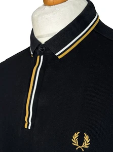 Fred Perry Tipped Placket Polo Black Size M 38" Slim Fit Ska Mod Scooter GUC - Picture 1 of 11