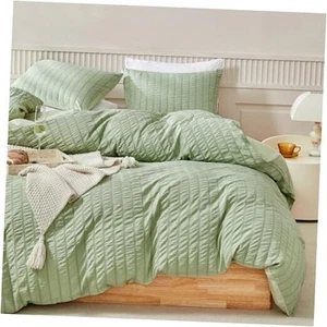Duvet Cover Set Size, 3pcs Washed Microfiber Bedding Set, Soft Queen Green - Picture 1 of 7