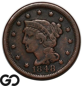 1848 Large Cent, Braided Hair - Picture 1 of 3