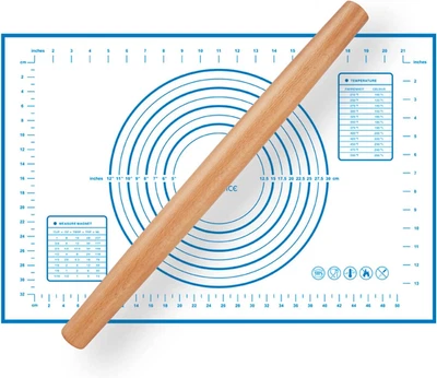 Rodillo francés de madera para hornear, rodillo de masa de madera con silicona para hornear Ma Foto 1 de 4