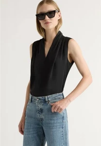 $118 NWOT MODERN CITIZEN Blouse Women M JAE V-Neck Sleeveless Pleated Shoulder - Picture 1 of 16