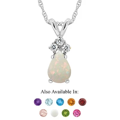 Collar Colgante Oro Blanco 14K 7x5mm Forma Pera Ópalo Natural Diamante Acento Foto 1 de 4