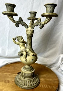 Vintage italienischer Metall Cherub Kandelaber Kerzenhalter & verziertes Design von A Santini - Bild 1 von 12