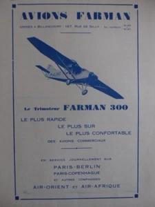 7/1932 PUB AVION FARMAN 300 AIRCRAFT FLIGZEUG F-AJMG ORIGINAL FRENCH AD - Bild 1 von 1