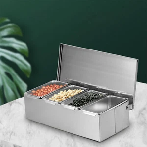 Stainless Steel Seasoning Box 4 Compartment Trays Large Capacity Storage - Picture 1 of 12