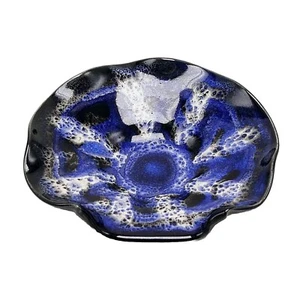 Studio Pottery Spoon Rest Coin Key Holder Kitchen Decor Blue White Drip Glaze 5" - Picture 1 of 12