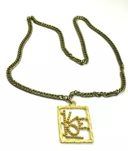 Bronze Kette Glieder Halskette Liebe Rahmen Anhänger matt strukturiert Hippie lang - Bild 1 von 4