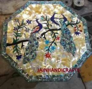 24" White Marble Table Top center Coffee Inlay mop peacock pietra dura decor - Picture 1 of 4
