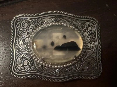 Hebilla de cinturón central plexi gris vaquero occidental vintage Foto 1 de 2