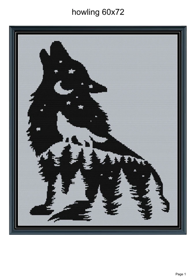 Howling wolf crochet blanket pattern,60x72", written and graph pattern - Image 1 of 1