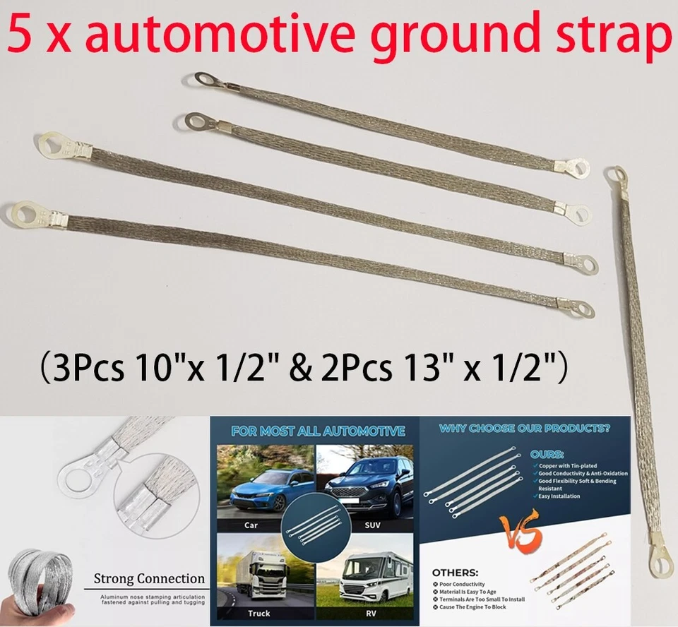 Kit de cabo de cobre estanhado 5 peças carro caminhão firewall motor corpo motor correia de terra - Imagem 1 de 4