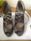 Retro Grey Lace Up High Heel Ankle Cuff Peep Toe Shoes Size 6