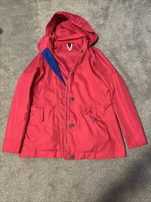 Chaqueta de lluvia Lands End rosa con capucha cortavientos cremallera completa botones talla pequeña Foto 1 de 4