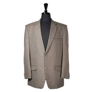 Mens Blazer Brown Beige Plaid Check Wool Wedding Party Jacket Sport Coat 40S - Picture 1 of 8