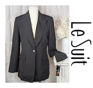 LE SUIT Collection Jacket Blazer Black Pinstripe Single Button Size 8 NWT $200 - Picture 1 of 9