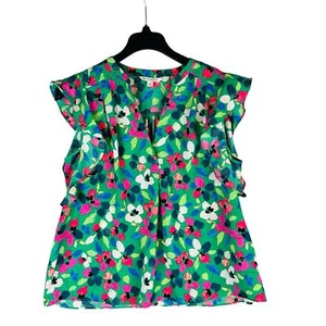 Blusa Zach & Rachel Mujer Talla Grande Sin Mangas Volantes Floral Verde Cuello en V - Imagen 1 de 11