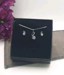 Sterling Silber 925 funkelnde Zirkonia Halskette und Ohrringe Set Damen - Bild 1 von 4