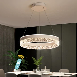 LED Dimmable Pendant Lights Kitchen Hotel Ceiling Lights Ring White Chandeliers - Picture 1 of 16