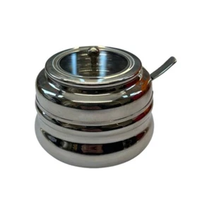S/St Ghee, Butter, Oil Pot w/ Transparent Lid & Spoon, 9cm Dia 7cm Height - Picture 1 of 7