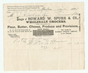 Howard W Spurr & Co Billhead 1884 Boston MA Venta al por mayor comestibles provisiones tabaco - Imagen 1 de 2