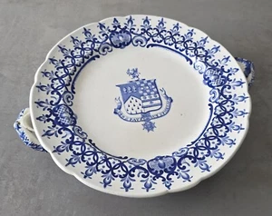 c.1830 SPODE Blue Transferware ARMORIAL Hot Water Plate with DRESDEN Border - Picture 1 of 16