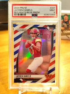 JAYDEN DANIELS 2024 PRIZM RWB RED/WHITE/BLUE RC #347 PSA 9 MINT! COMMANDERS LSU! - Bild 1 von 2