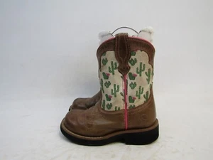 Ariat Litttle Kids Youth Size 9 M Brown Leather Cactus Print Cowboy Boots - Picture 1 of 11