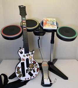 Rock Band/Band Hero Nintendo Wii Drums & Guitar Bundle Dongle Game Strap TESTED - Picture 1 of 15