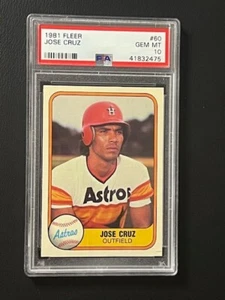 1981 Fleer #60 Jose Cruz Houston Astros PSA 10 Gem Mint Low Population - Picture 1 of 2