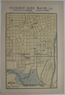 Original 1890 Street Map EXCHANGE BANK OF MACON Georgia Railroad Turntable Parks - Image 1 of 4
