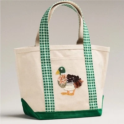 Anthropologie Hartley Beaded Canvas Tote Bag Duck NWT - Image 1 of 4