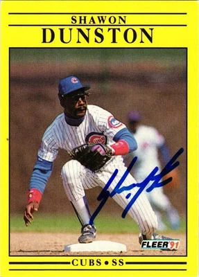 SHAWON DUNSTON #420 Signed 1991 Fleer MLB Baseball Card AUTO CUBS - Image 1 of 2