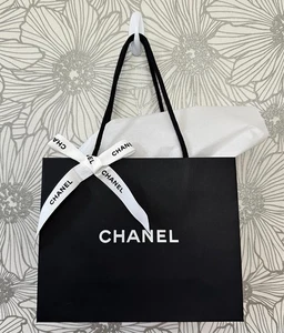 NEW Authentic CHANEL 12X9½"Store Tote SHOPPING GIFT BAG+LOGO RIBBON+Tissue Paper - Picture 1 of 6