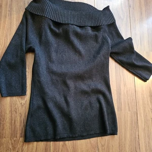New York & Company 7th Ave Pullover Schulterfrei 3/4 Arm Glitzer Schwarz XL  - Bild 1 von 8