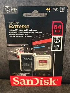 Carte Micro SD SanDisk Extreme 64 Go + adaptateur (jusqu'à 170 Mo/s) - Neuve/scellée - Photo 1/2