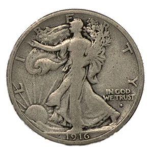 1916-S Walking Liberty Silver Half 50c Fine FN F+ San Francisco - Bild 1 von 2