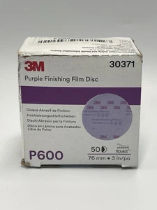 Carton of 50 3M Hookit 3 in P600 Purple Finishing Film Abrasive Discs (30371) - Foto 1 di 2
