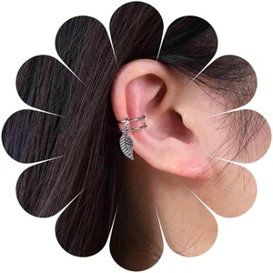 Bohemian Leaf Ear Cuff Ohrring Blattgold Knorpel Ohrring kleines Blatt Ohrhänger - Bild 1 von 7