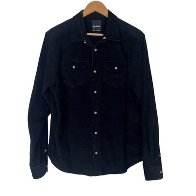 Prana Mens Long Sleeve Small Black Corduroy Pearl Snap Western Casual Comfy Cozy - Image 1 of 4