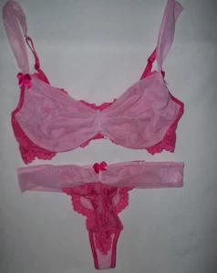 Shein Mesh & Spitze Bügel Bralette & Tanga Höschen Set M Rosa Neu in Verpackung Kawaii - Bild 1 von 4