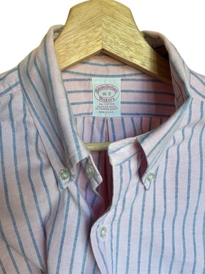 VTG Vintage 80s 90s Brooks Brothers OCBD Shirt Pink Blue Stripe 16 32 - Image 1 of 4