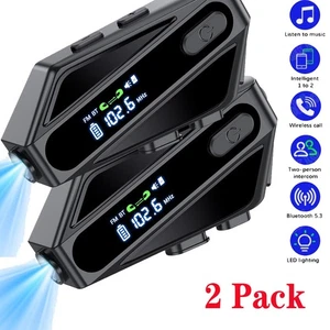 2X LED Bluetooth Motorcycle Helmet Intercom Headset Wireless Motorbike Headphone - Picture 1 of 12