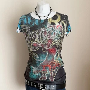 Le Rouge Rodeo McBling Rhinestone Graphic Country Top Size Medium - Picture 1 of 14