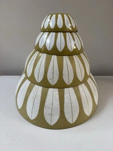Catherine Holm Enamelware Green & White Lotus Nested Bowls 4 - Picture 1 of 10