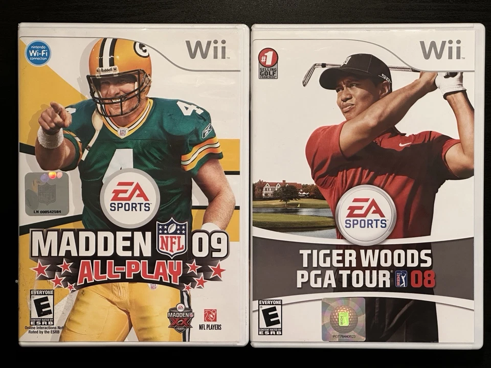 Nintendo Wii Sports Bundle - Madden 09 All Play & Tiger Woods PGA Tour 08 PROBADO Foto 1 de 4
