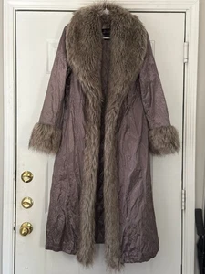 Vintage Donna Salyers Fabulous-Furs Faux Fur Trimmed Long Coat Size L - Taupe - Picture 1 of 7