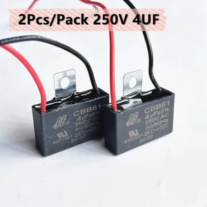 2 Piezas CBB61 4mfd 4uf 4.0uf 250V VAC Ventilador MOTOR ARRANQUE FUNCIONAMIENTO Condensador 2 CABLES - Imagen 1 de 6