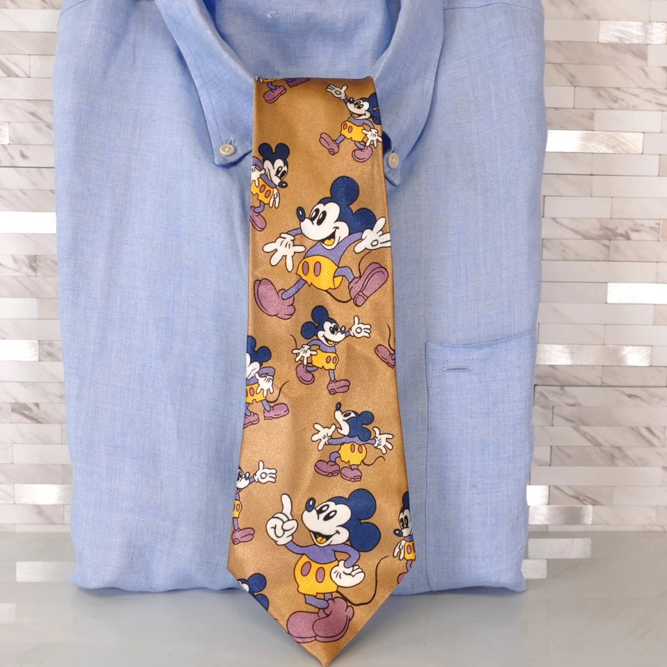 Corbata Preppy Para Hombres Camel Satinado Mickey Mouse Dibujos Animados Brillante Novedad SIMON Foto 1 de 4
